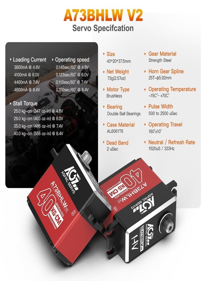 AGFRC 40KG Waterproof RC-Steering-Servo High-Torque - Full Metal Gear Brushless Digital Servo for 1/10 RC Car, Control Angle 180° (A73BHLW V2) - Image 2